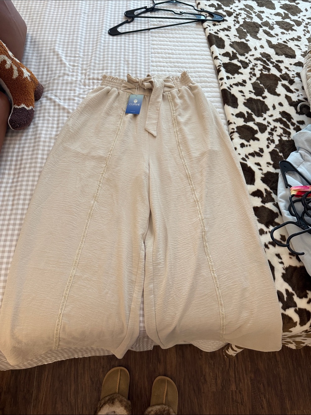 Cupshe Beige Wide-Leg Drawstring Pants
